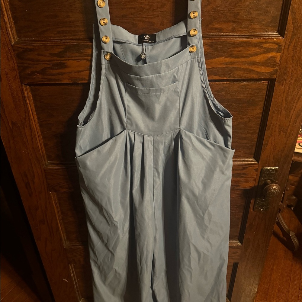 Sweetlama, Loose Crepe Jumpsuit, Light Blue with Button Accents, NWT, XXL